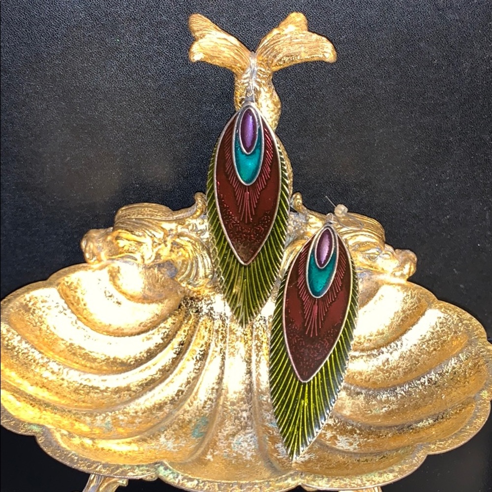 Vintage retro purple/green hook earrings